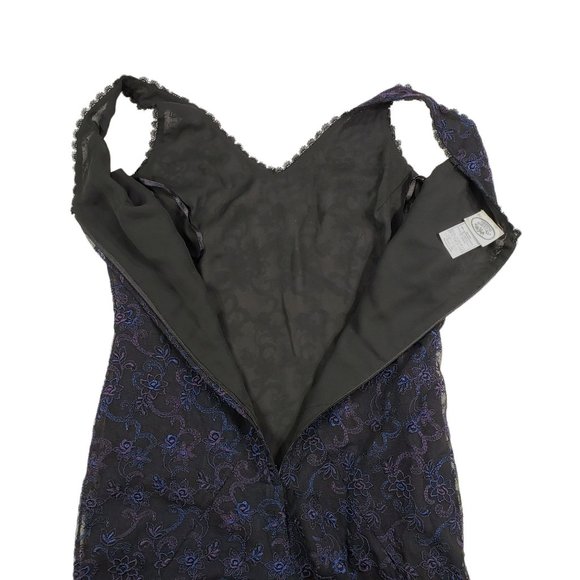 Vtg 90s Laura Ashley Sleeveless Maxi Dress 6 Womens Purple Lace Over Black Base - Picture 14 of 15